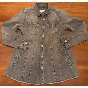 LOGO Lori Goldstein Gray Denim Jacket A-Line Frayed Hem Womens Size 6